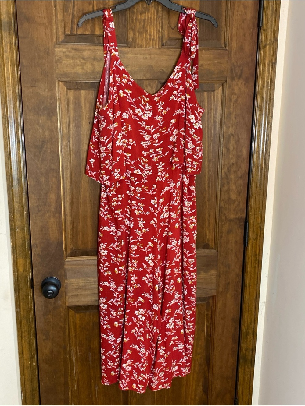 Burgundy Floral Tie-Shoulder Maxi Jumpsuit